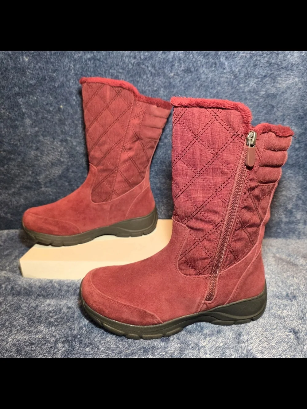 Lands' End Women's Quilted Suede Winter Boots - Burgundy